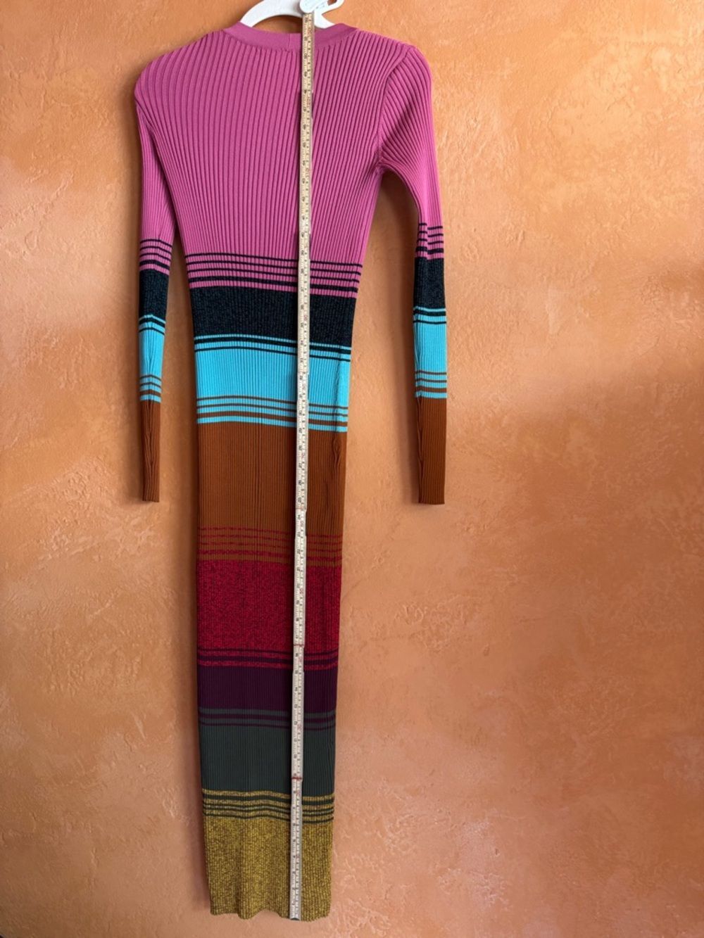 Staud Ribbed Knit Maxi Dress Colorblock Button Front Bodycon Small - Picture 6 of 9